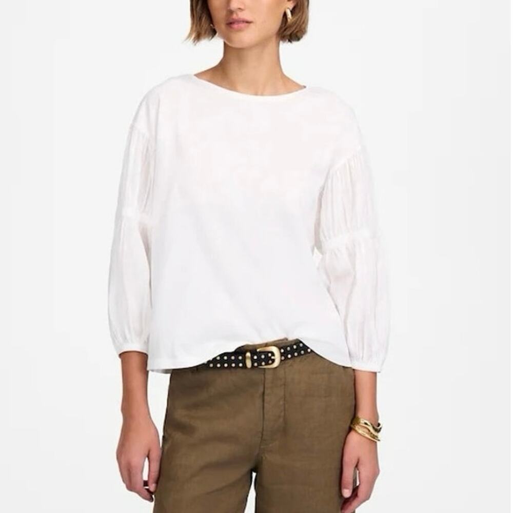 NWT Madewell Puff-Sleeve Drop-Shoulder 100% Cotton Knit Top White Size Medium